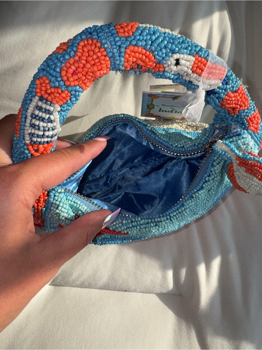 Crab at the Beach Beaded Handbag Handmade in India New with Tags - Picture 8 of 13